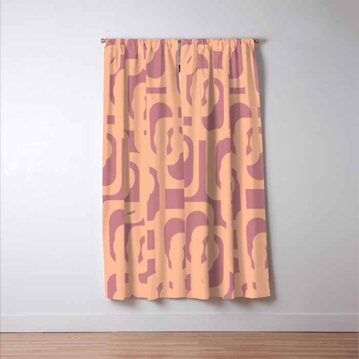 Mid Century Modern Loop Pattern Peach and Plum Mauve Window Curtain Gallery Image 3