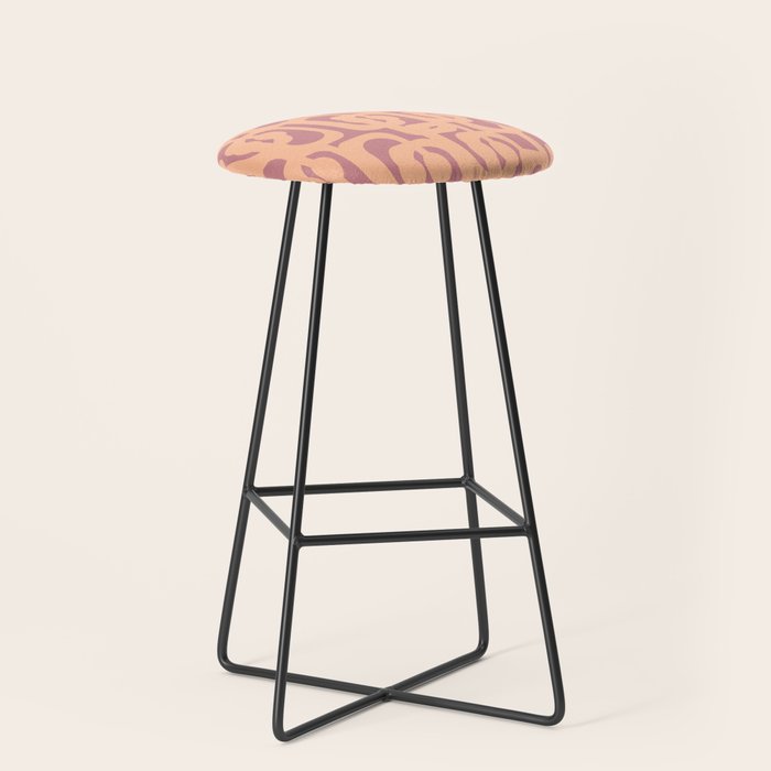 Mid Century Modern Loop Pattern Peach and Plum Mauve Stool Gallery Image 1