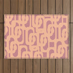 Mid Century Modern Loop Pattern Peach and Plum Mauve Outdoor Rug Gallery Image 1