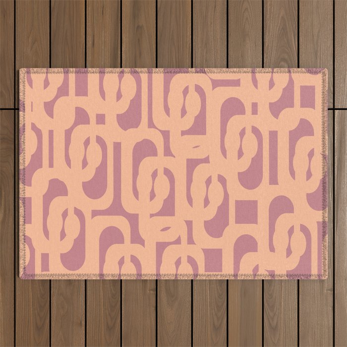 Mid Century Modern Loop Pattern Peach and Plum Mauve Outdoor Rug Gallery Image 1