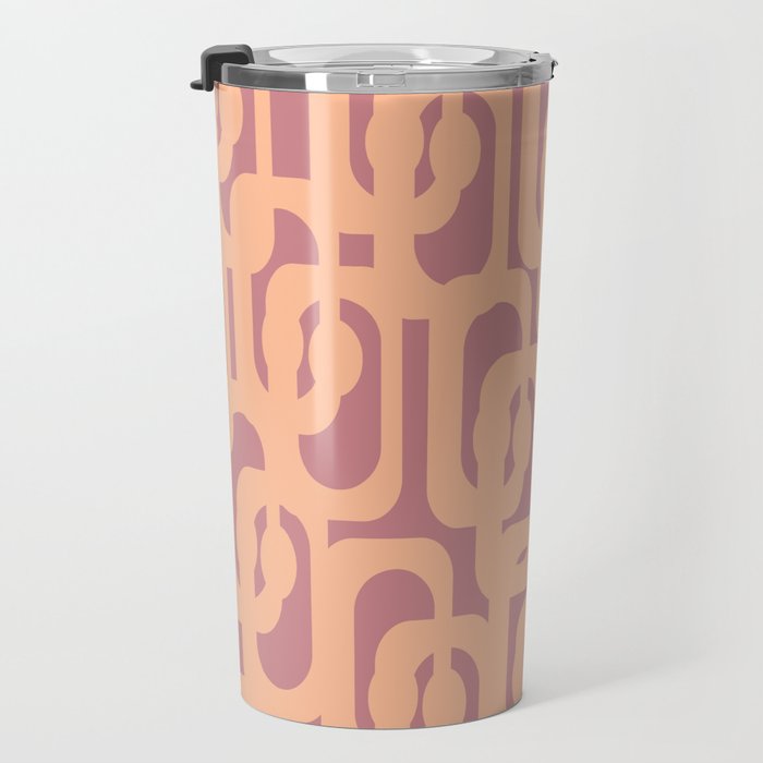 Mid Century Modern Loop Pattern Peach and Plum Mauve Travel Mug Gallery Image 3