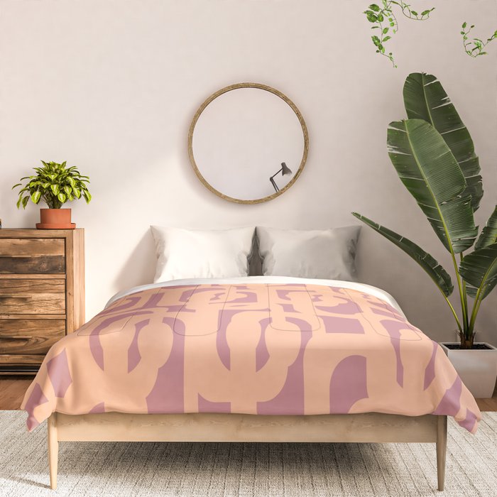 Mid Century Modern Loop Pattern Peach and Plum Mauve Comforter Gallery Image 3