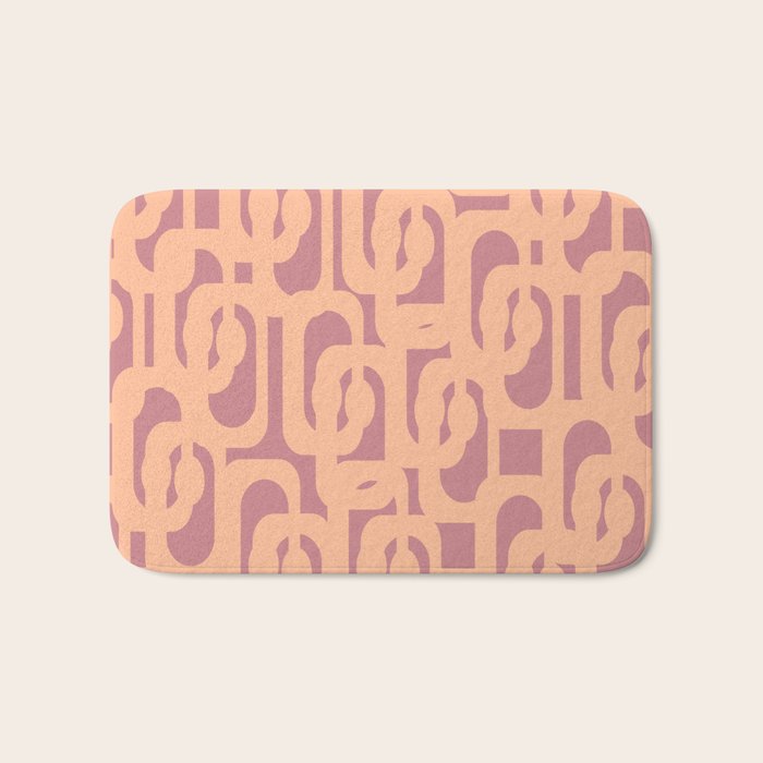 Mid Century Modern Loop Pattern Peach and Plum Mauve Bath Mat Gallery Image 1