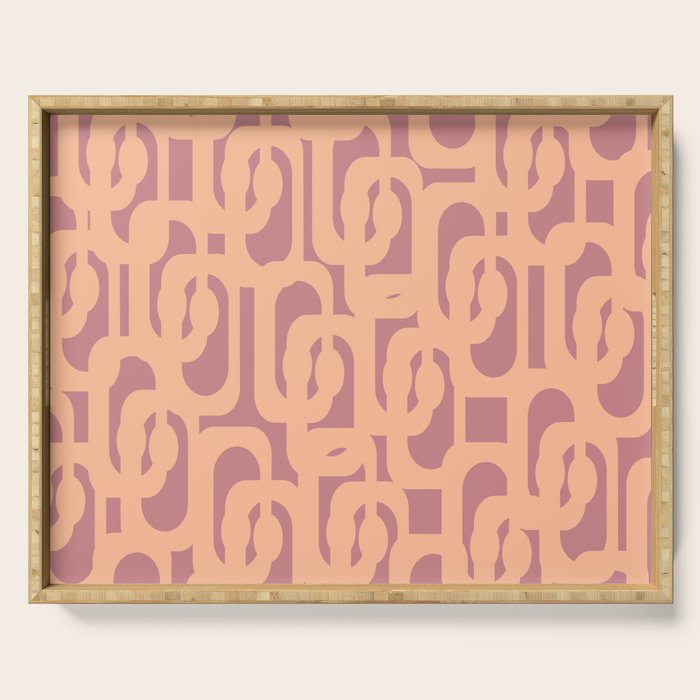 Mid Century Modern Loop Pattern Peach and Plum Mauve Serving Tray Gallery Image 1
