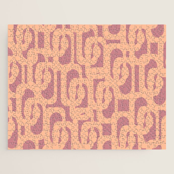 Mid Century Modern Loop Pattern Peach and Plum Mauve Jigsaw Puzzle Gallery Image 1