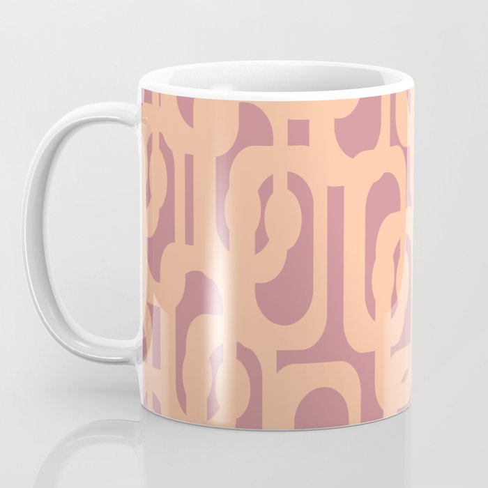 Mid Century Modern Loop Pattern Peach and Plum Mauve Coffee Mug Gallery Image 3
