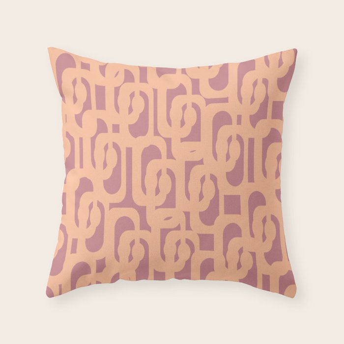 Mid Century Modern Loop Pattern Peach and Plum Mauve Throw Pillow Gallery Image 1