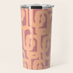 Mid Century Modern Loop Pattern Peach and Plum Mauve Travel Mug Gallery Image 1