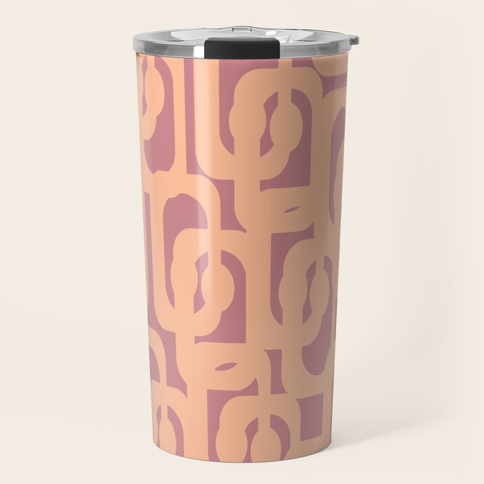 Mid Century Modern Loop Pattern Peach and Plum Mauve Travel Mug Gallery Image 1