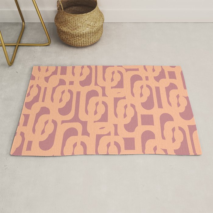 Mid Century Modern Loop Pattern Peach and Plum Mauve Rug Gallery Image 1