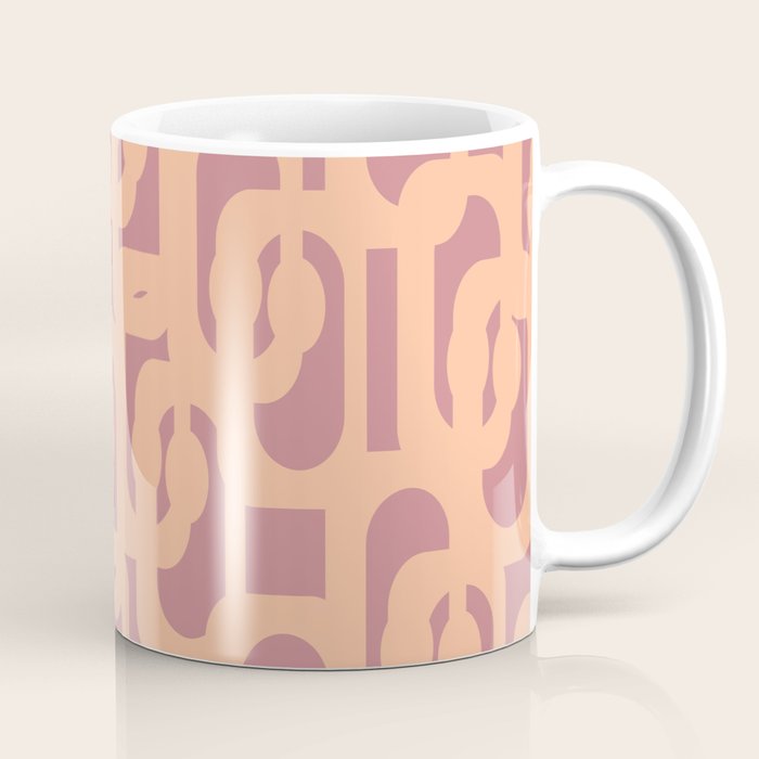 Mid Century Modern Loop Pattern Peach and Plum Mauve Coffee Mug Gallery Image 1