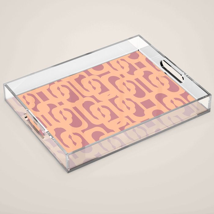 Mid Century Modern Loop Pattern Peach and Plum Mauve Acrylic Tray Gallery Image 1