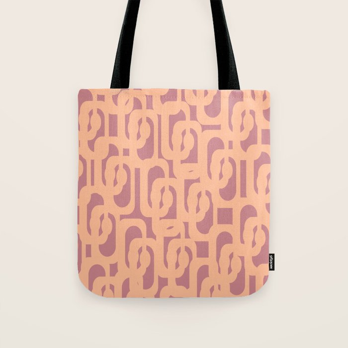 Mid Century Modern Loop Pattern Peach and Plum Mauve Tote Bag Gallery Image 1