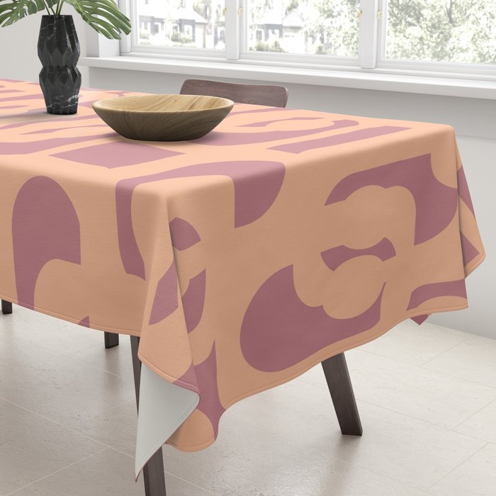 Mid Century Modern Loop Pattern Peach and Plum Mauve Tablecloth Gallery Image 3