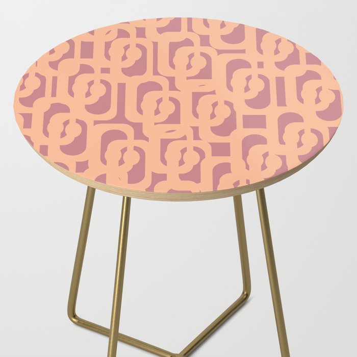 Mid Century Modern Loop Pattern Peach and Plum Mauve Side Table Gallery Image 2