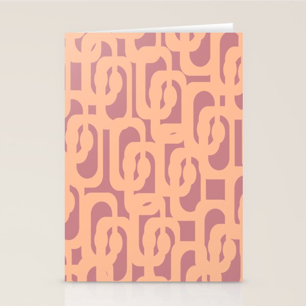 Mid Century Modern Loop Pattern Peach and Plum Mauve Stationery Card Gallery Image 2