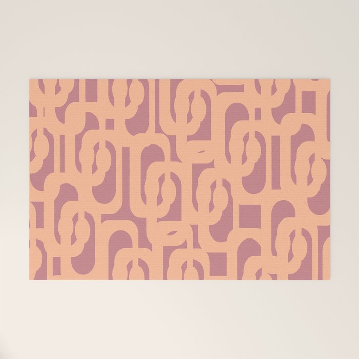 Mid Century Modern Loop Pattern Peach and Plum Mauve Welcome Mat Gallery Image 1
