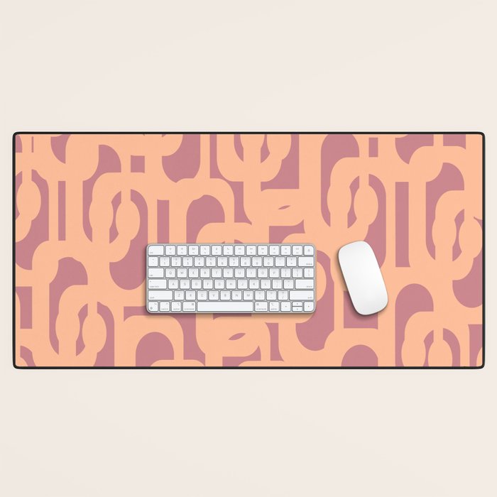 Mid Century Modern Loop Pattern Peach and Plum Mauve Desk Mat Gallery Image 1