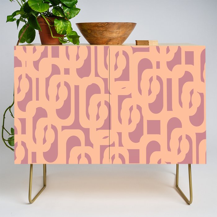 Mid Century Modern Loop Pattern Peach and Plum Mauve Credenza Gallery Image 1