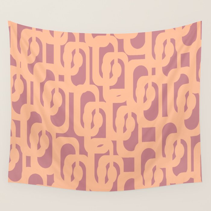 Mid Century Modern Loop Pattern Peach and Plum Mauve Wall Tapestry Gallery Image 1