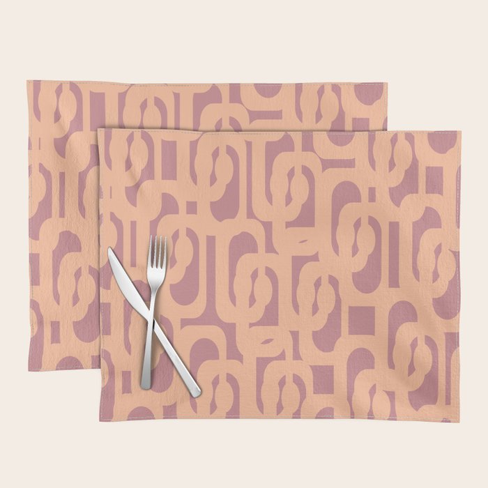 Mid Century Modern Loop Pattern Peach and Plum Mauve Placemat Gallery Image 1