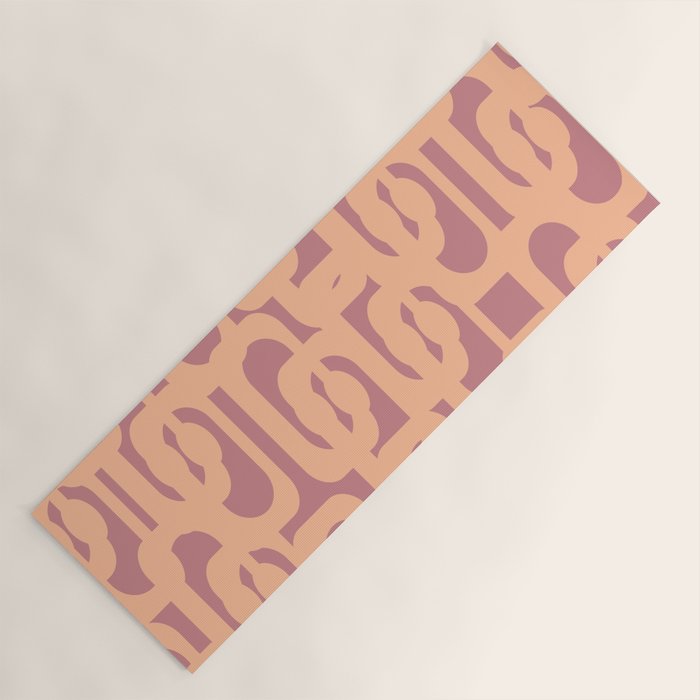 Mid Century Modern Loop Pattern Peach and Plum Mauve Yoga Mat Gallery Image 1