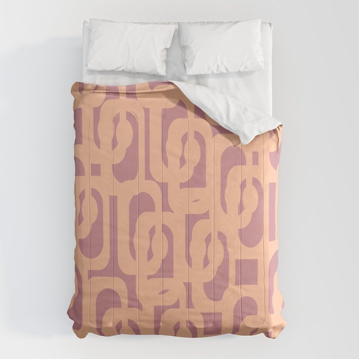 Mid Century Modern Loop Pattern Peach and Plum Mauve Comforter Gallery Image 1