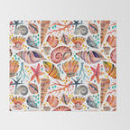 Painted Seashells - Coral & Blue Throw Blanket Gallery Image 2