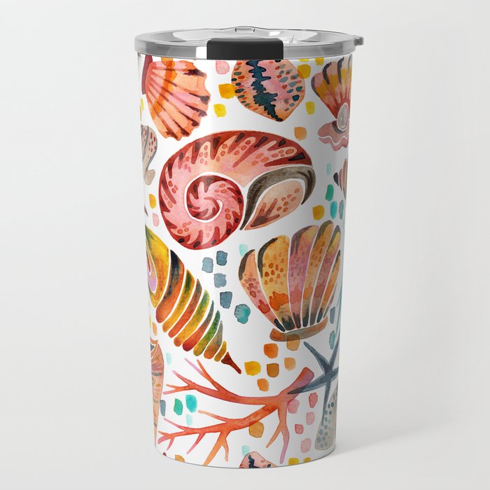 Painted Seashells - Coral & Blue Travel Mug Gallery Image 1