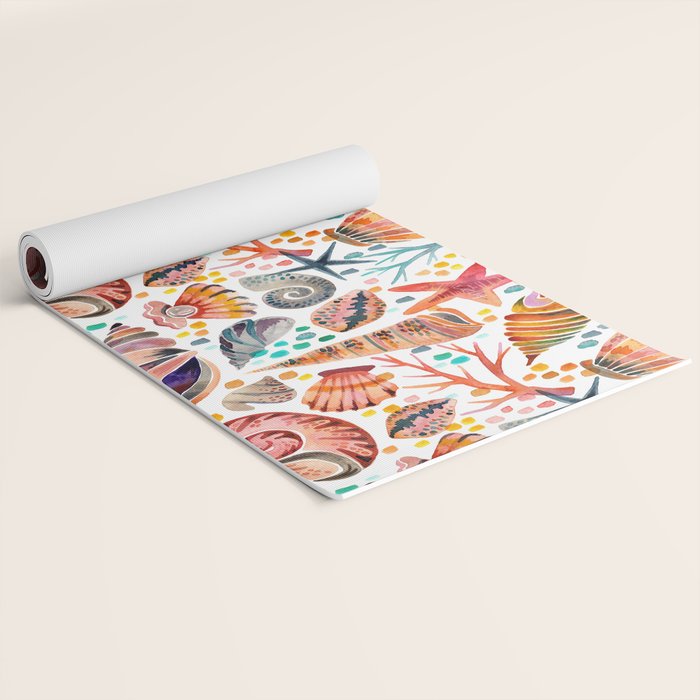 Painted Seashells - Coral & Blue Yoga Mat Gallery Image 2