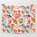 Painted Seashells - Coral & Blue Wall Tapestry Gallery Image 4