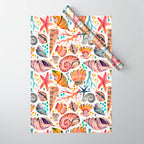 Painted Seashells - Coral & Blue Wrapping Paper Gallery Image 1