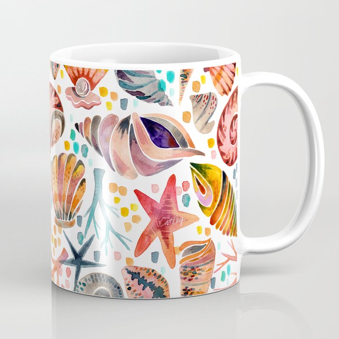Painted Seashells - Coral & Blue Coffee Mug Gallery Image 1