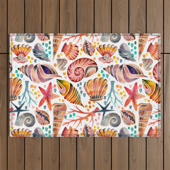 Painted Seashells - Coral & Blue Outdoor Rug Gallery Image 1