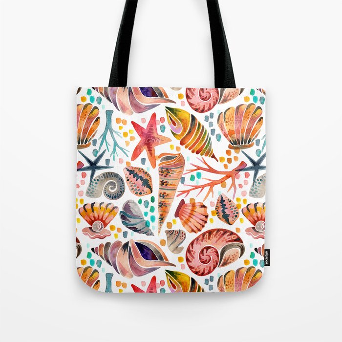 Painted Seashells - Coral & Blue Tote Bag Gallery Image 1