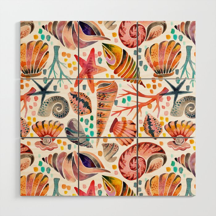 Painted Seashells - Coral & Blue Wood Wall Art Gallery Image 1