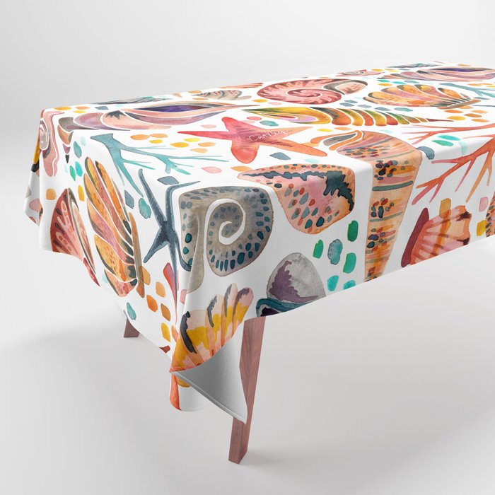 Painted Seashells - Coral & Blue Tablecloth Gallery Image 1
