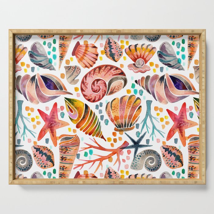 Painted Seashells - Coral & Blue Serving Tray Gallery Image 1