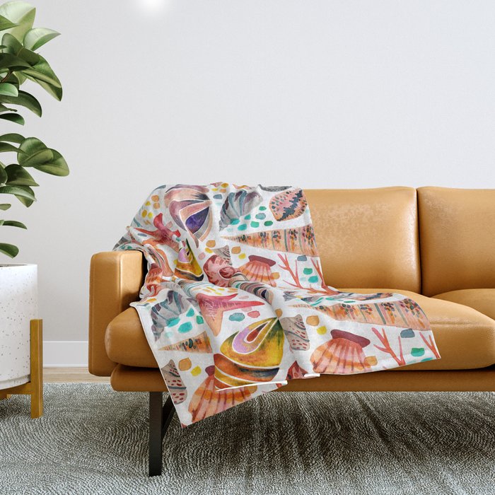 Painted Seashells - Coral & Blue Throw Blanket Gallery Image 1