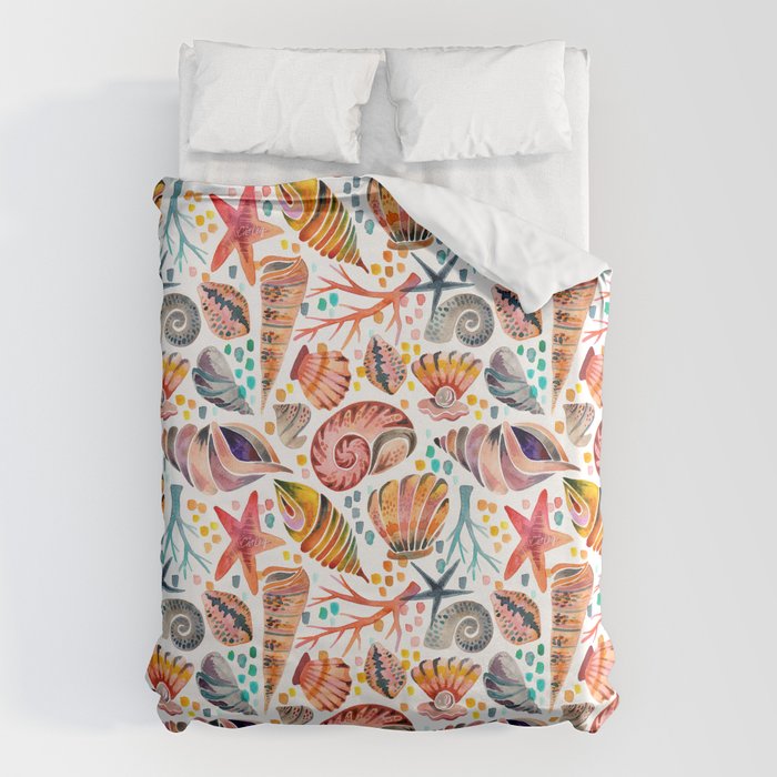 Painted Seashells - Coral & Blue Duvet Cover Gallery Image 1