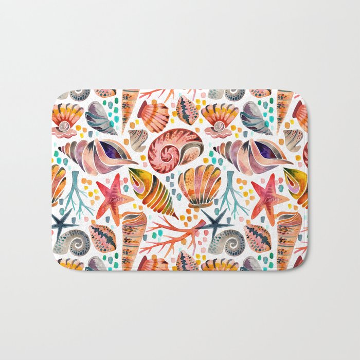 Painted Seashells - Coral & Blue Bath Mat Gallery Image 1