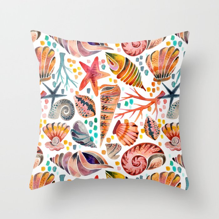 Painted Seashells - Coral & Blue Throw Pillow Gallery Image 6