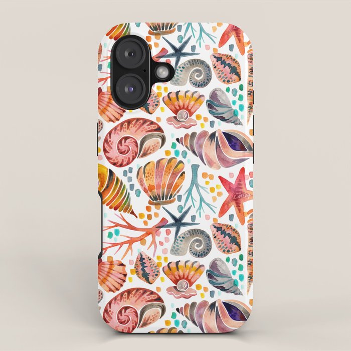 Painted Seashells - Coral & Blue iPhone Case Gallery Image 1