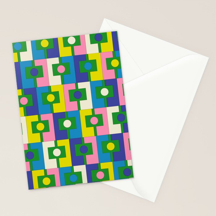 Mid Century Modern Colorful Rektangel Maximalist Pattern Green Pink Yellow Blue Stationery Card Gallery Image 2