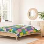 Mid Century Modern Colorful Rektangel Maximalist Pattern Green Pink Yellow Blue Duvet Cover Gallery Image 2