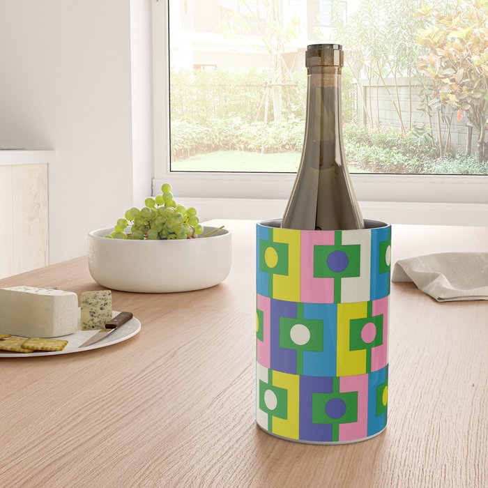 Mid Century Modern Colorful Rektangel Maximalist Pattern Green Pink Yellow Blue Wine Chiller Gallery Image 4
