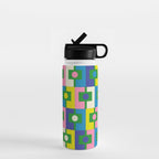 Mid Century Modern Colorful Rektangel Maximalist Pattern Green Pink Yellow Blue Water Bottle Gallery Image 1