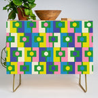 Mid Century Modern Colorful Rektangel Maximalist Pattern Green Pink Yellow Blue Credenza Gallery Image 1