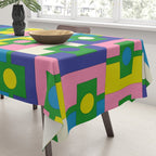 Mid Century Modern Colorful Rektangel Maximalist Pattern Green Pink Yellow Blue Tablecloth Gallery Image 3