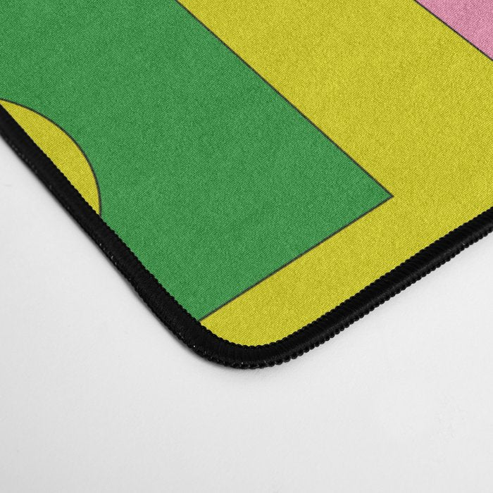 Mid Century Modern Colorful Rektangel Maximalist Pattern Green Pink Yellow Blue Desk Mat Gallery Image 4
